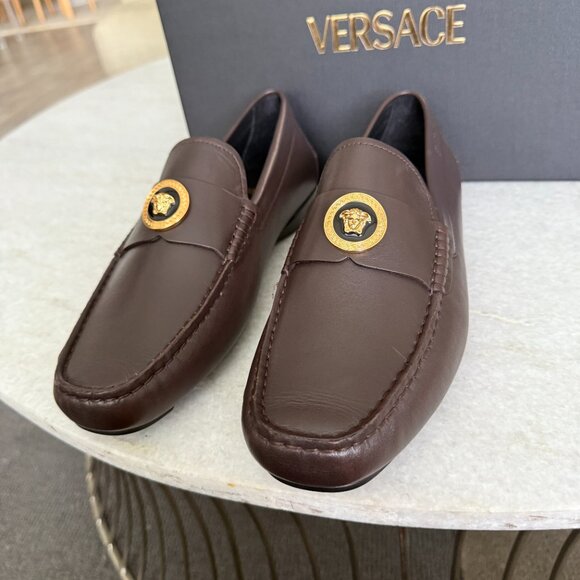 Versace 1015591 Dark Brown Leather Driver Shoes with Medusa plaque, many sizes - Picture 12 of 12
